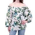 BLUMARINE WHITE AND BLUE FLORAL OFF THE SHOULDER TOP - SIZE 2
