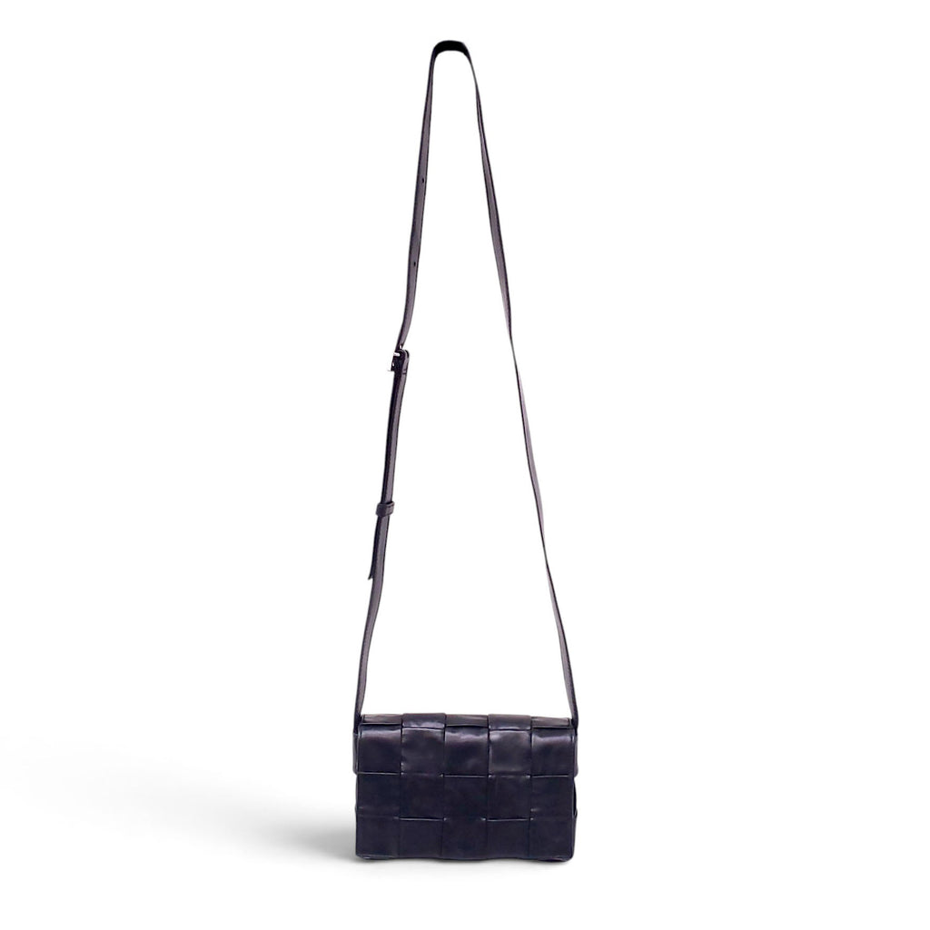 BOTTEGA VENETA BLACK INTRECCIO CASETTE CROSSBODY BAG