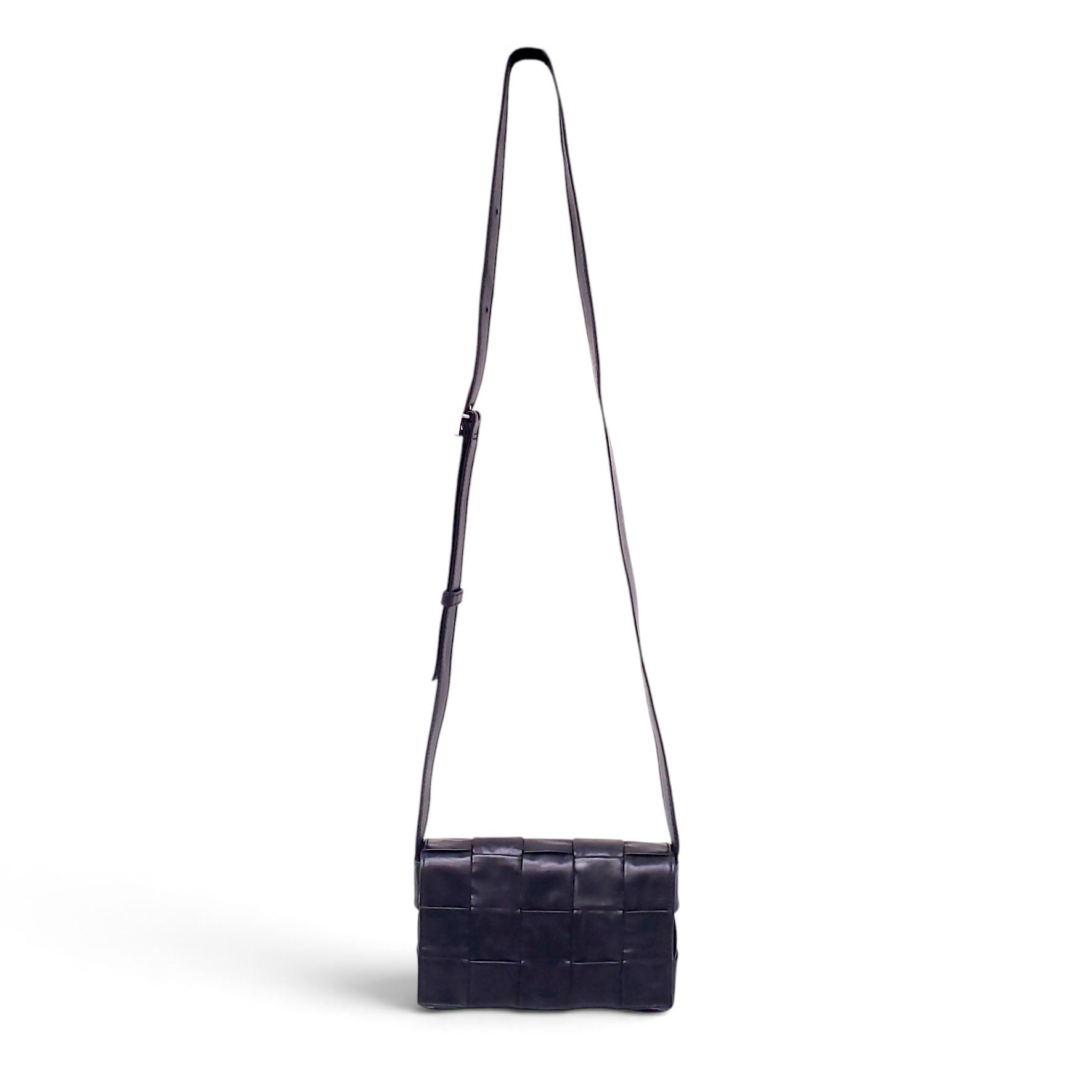 BOTTEGA VENETA BLACK INTRECCIO CASETTE CROSSBODY BAG
