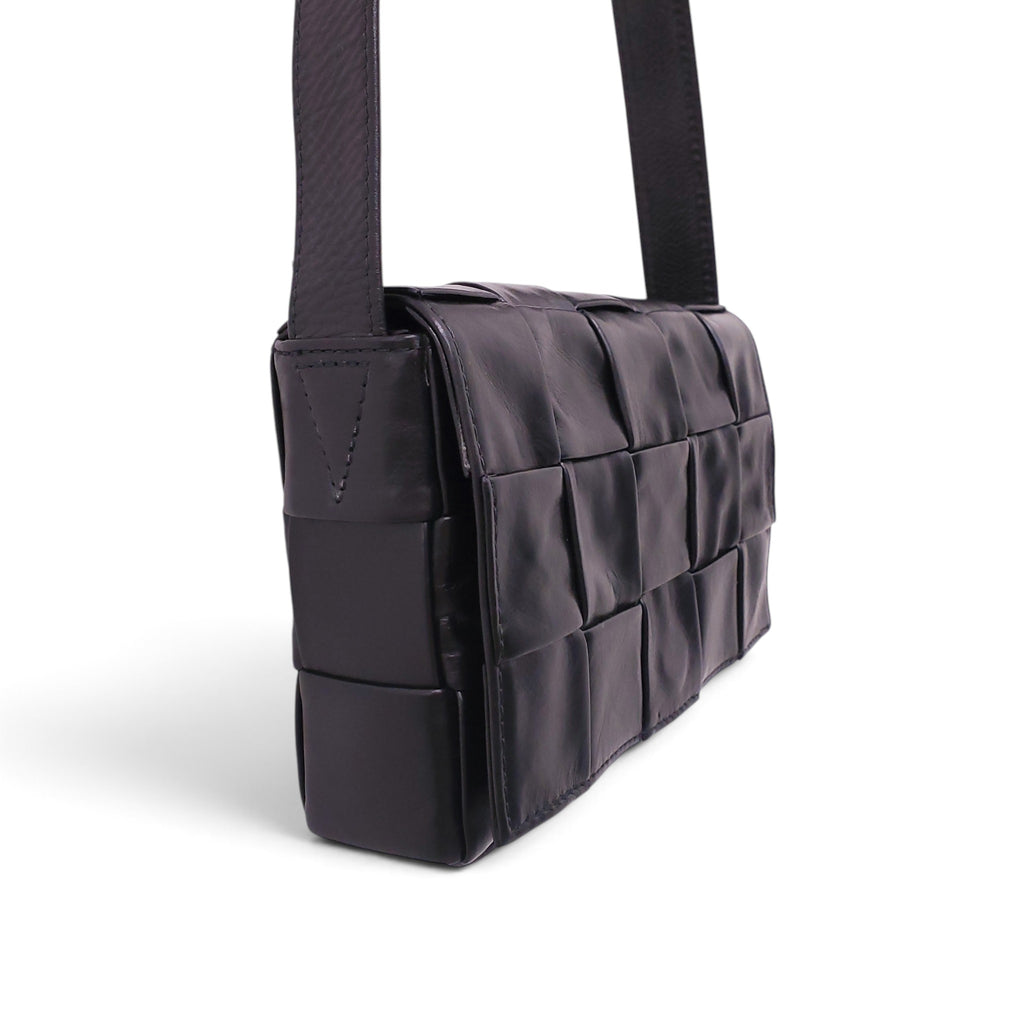 BOTTEGA VENETA BLACK INTRECCIO CASETTE CROSSBODY BAG