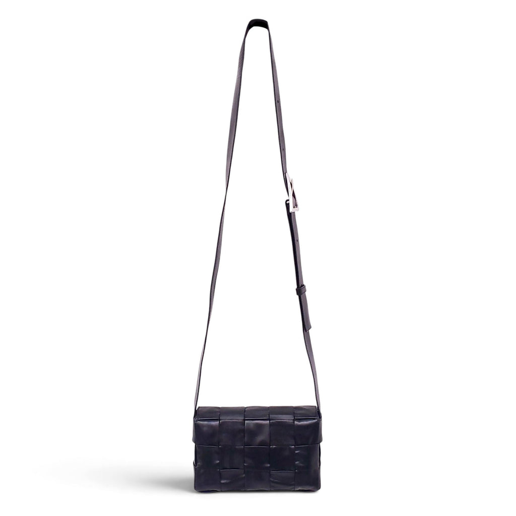 BOTTEGA VENETA BLACK INTRECCIO CASETTE CROSSBODY BAG
