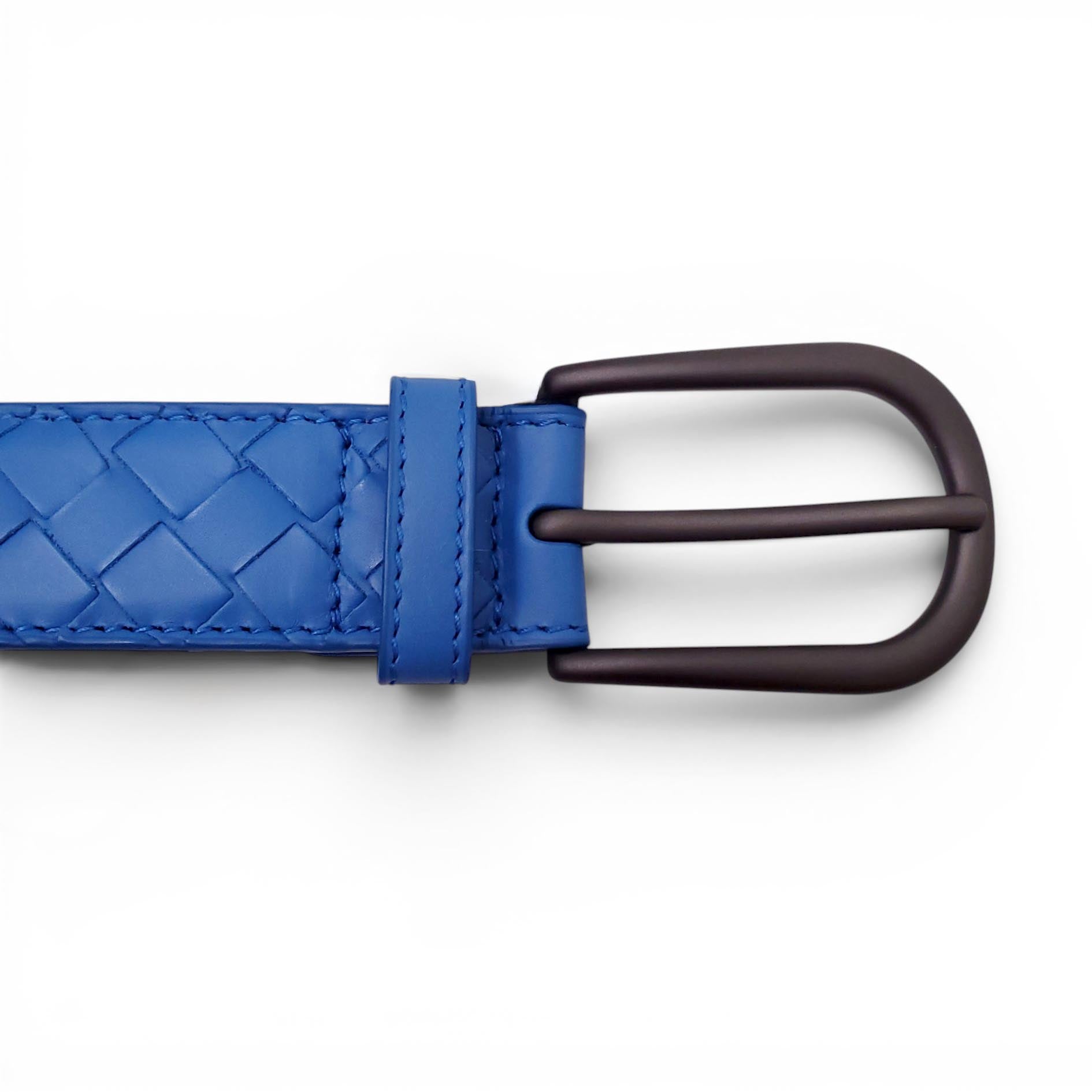 BOTTEGA VENETA BLUE LEATHER BELT - SIZE 60