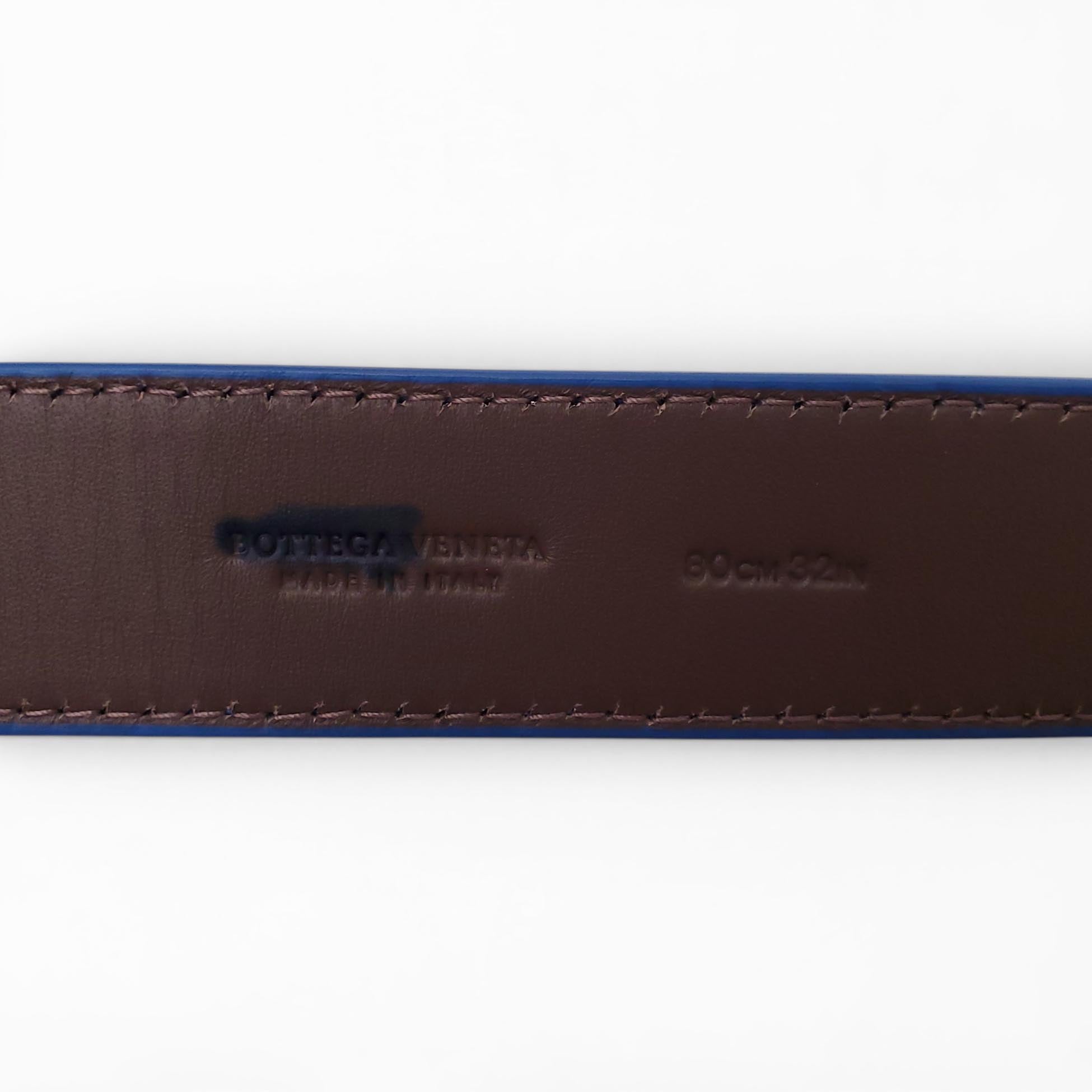 BOTTEGA VENETA BLUE LEATHER BELT - SIZE 60