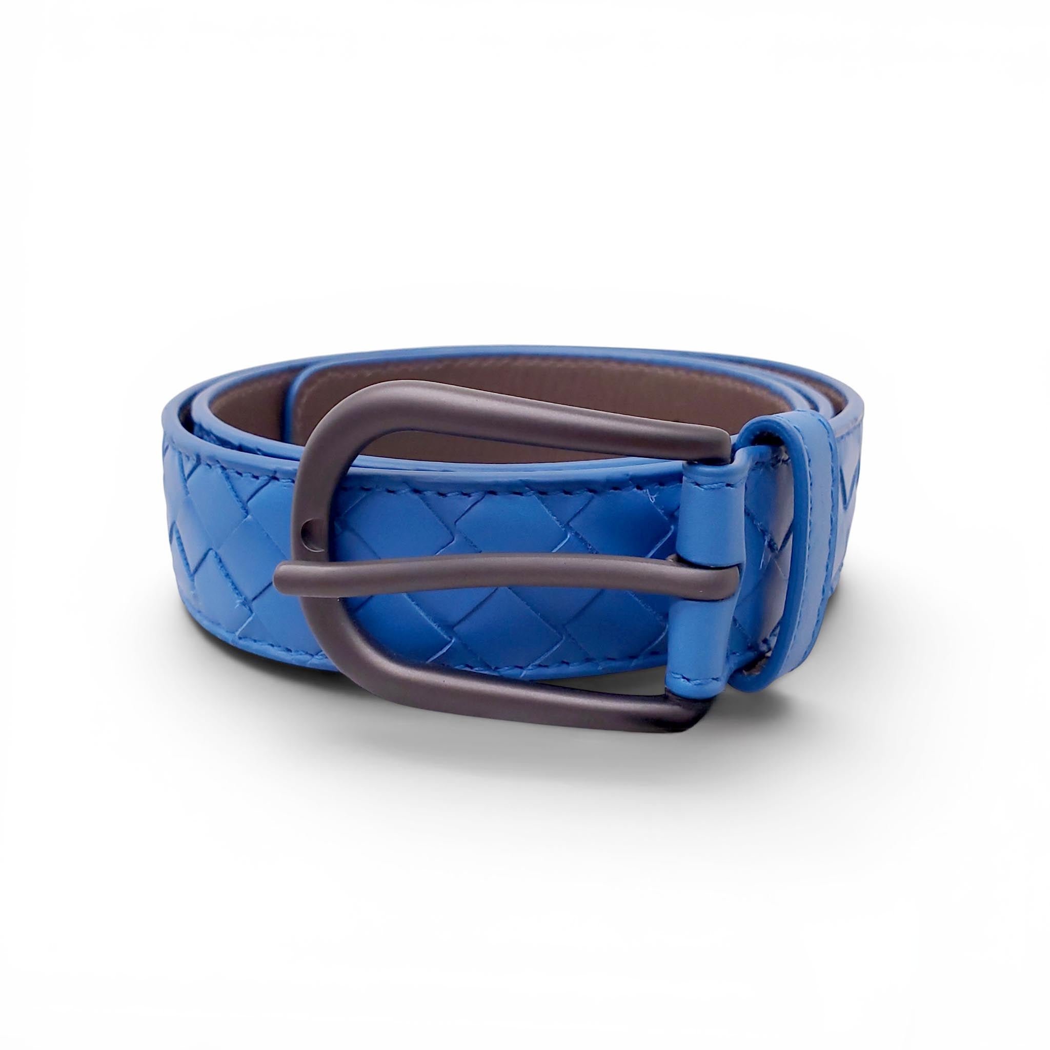 BOTTEGA VENETA BLUE LEATHER BELT - SIZE 60