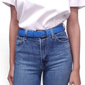 BOTTEGA VENETA BLUE LEATHER BELT - SIZE 60