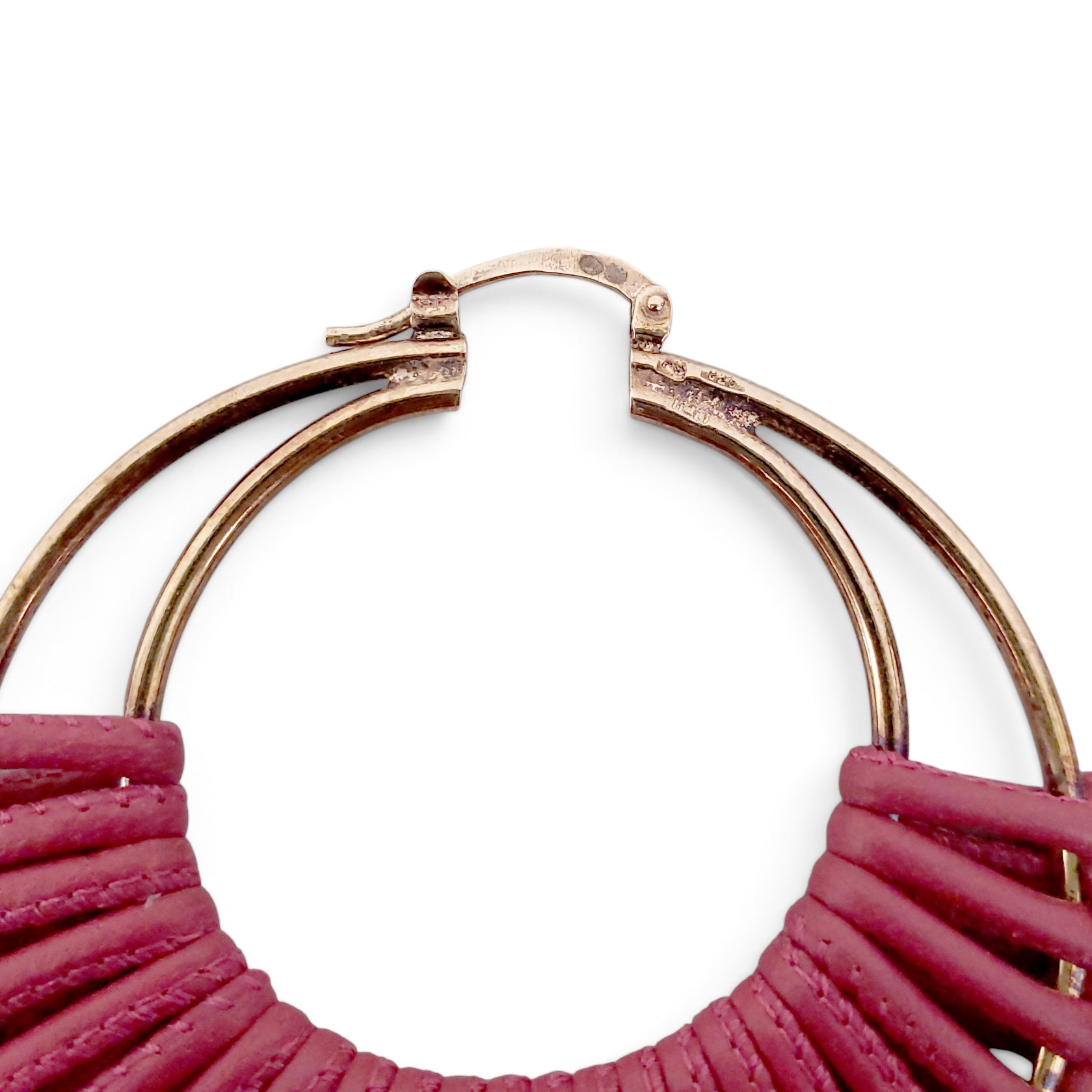 BOTTEGA VENETA BURGUNDY WOVEN HOOP EARRINGS