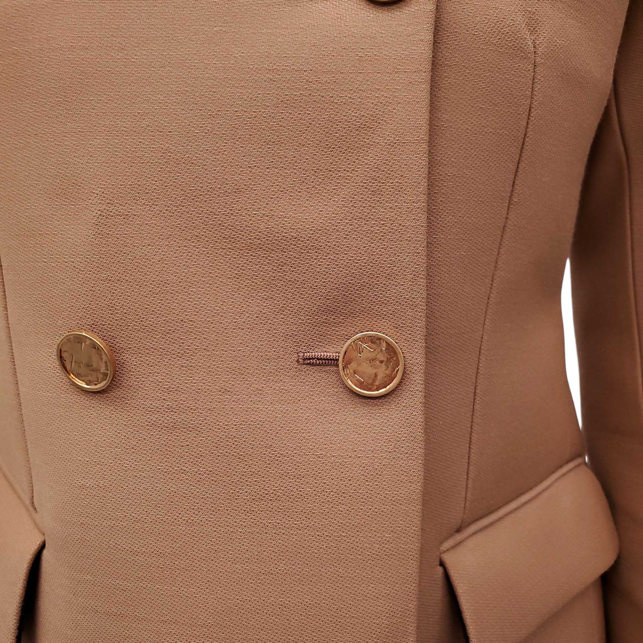 BOTTEGA VENETA CAMEL WOOL SUIT JACKET WITH GOLD BUTTONS - SIZE 38