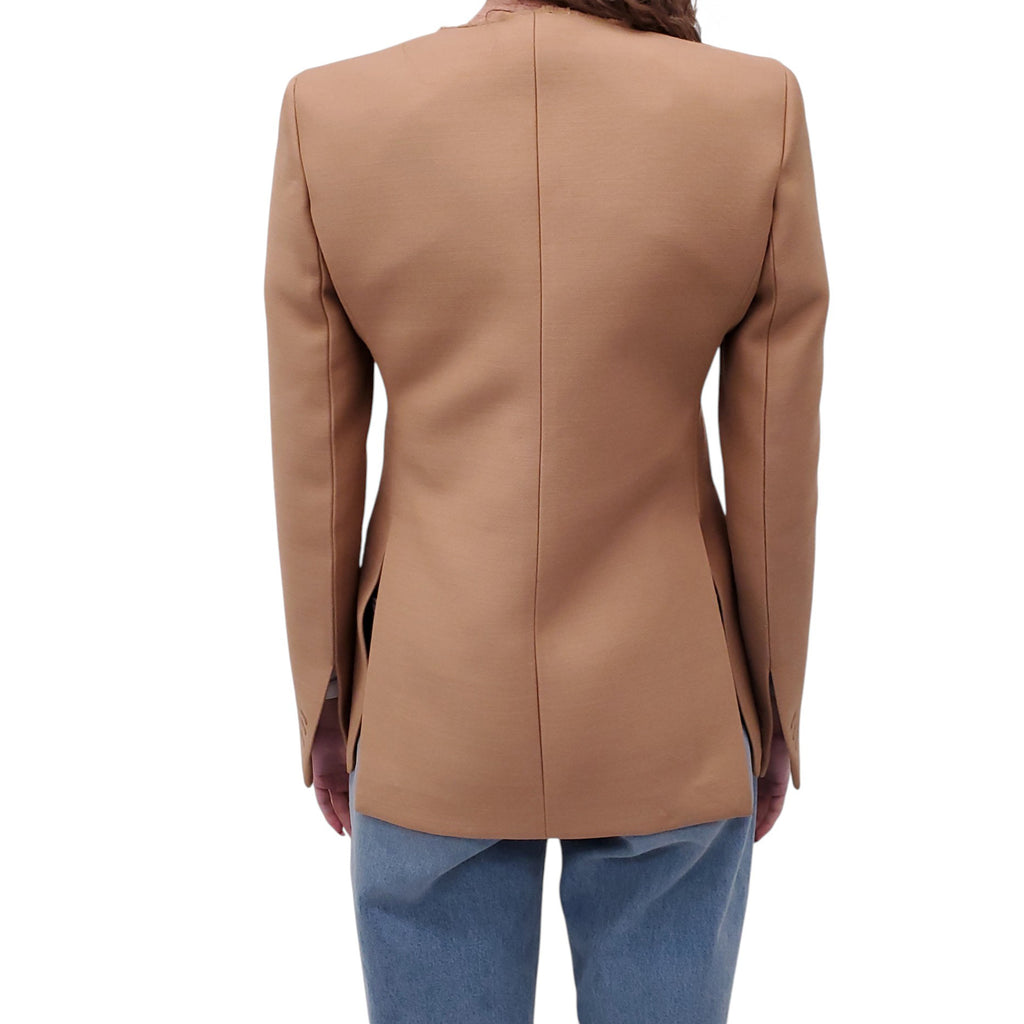 BOTTEGA VENETA CAMEL WOOL SUIT JACKET WITH GOLD BUTTONS - SIZE 38