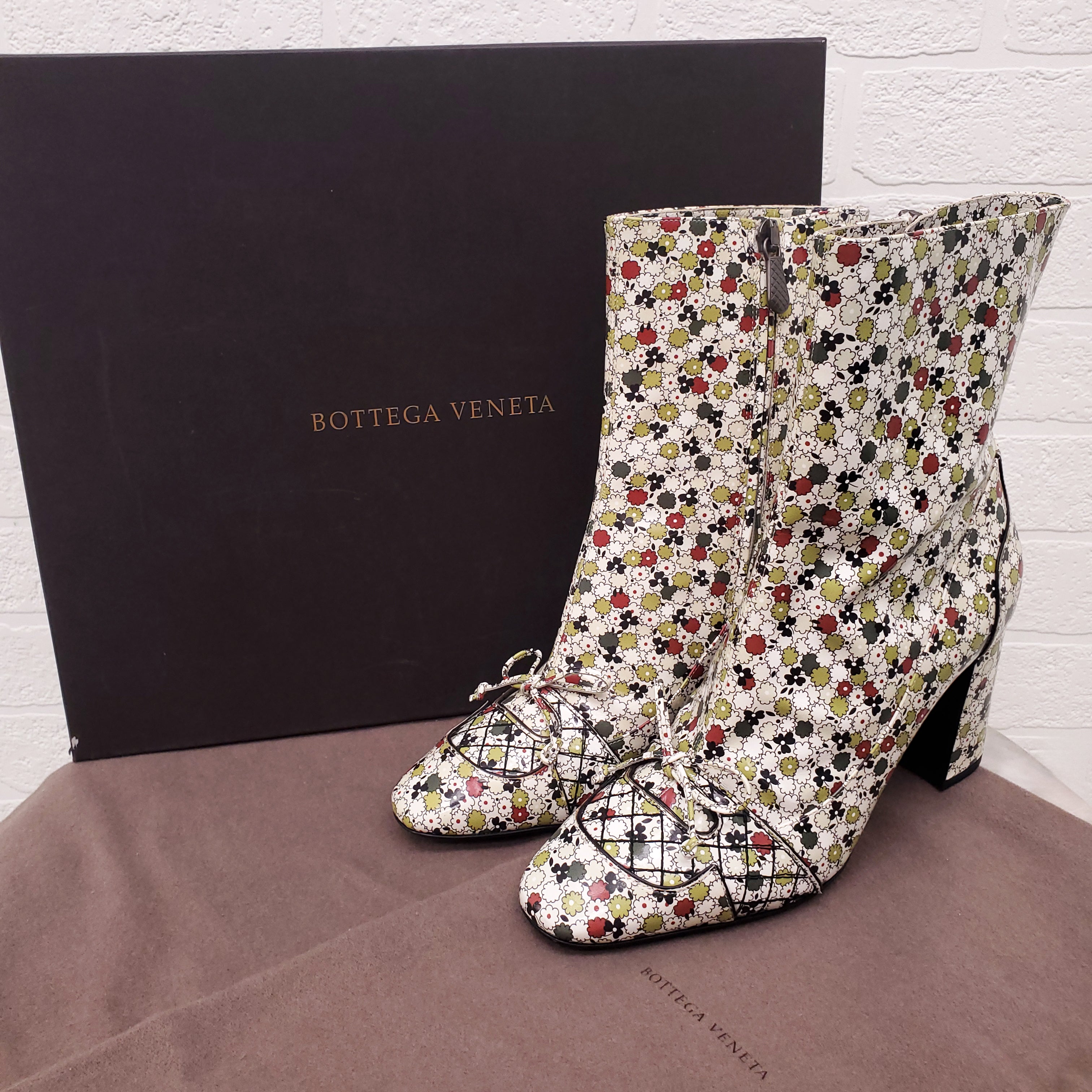 BOTTEGA VENETA FLORAL BOOTIES WITH BOW - SIZE 36.5