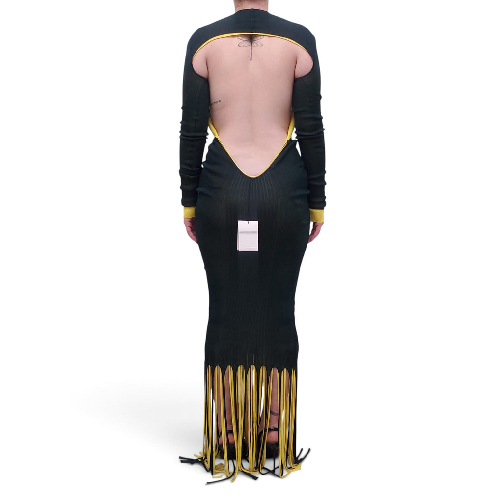 BOTTEGA VENETA GREEN AND YELLOW FRINGE DRESS - SIZE L