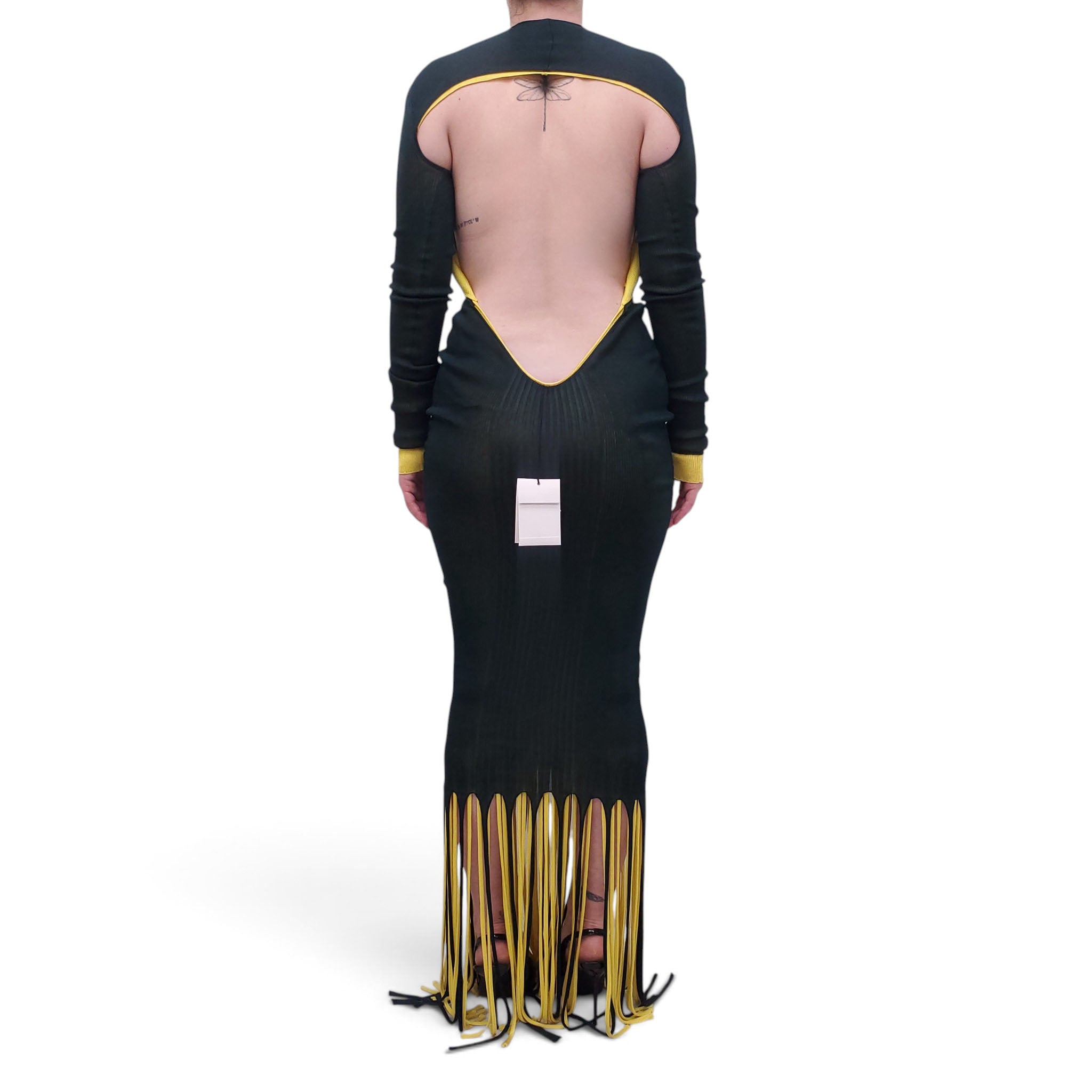 BOTTEGA VENETA GREEN AND YELLOW FRINGE DRESS - SIZE L
