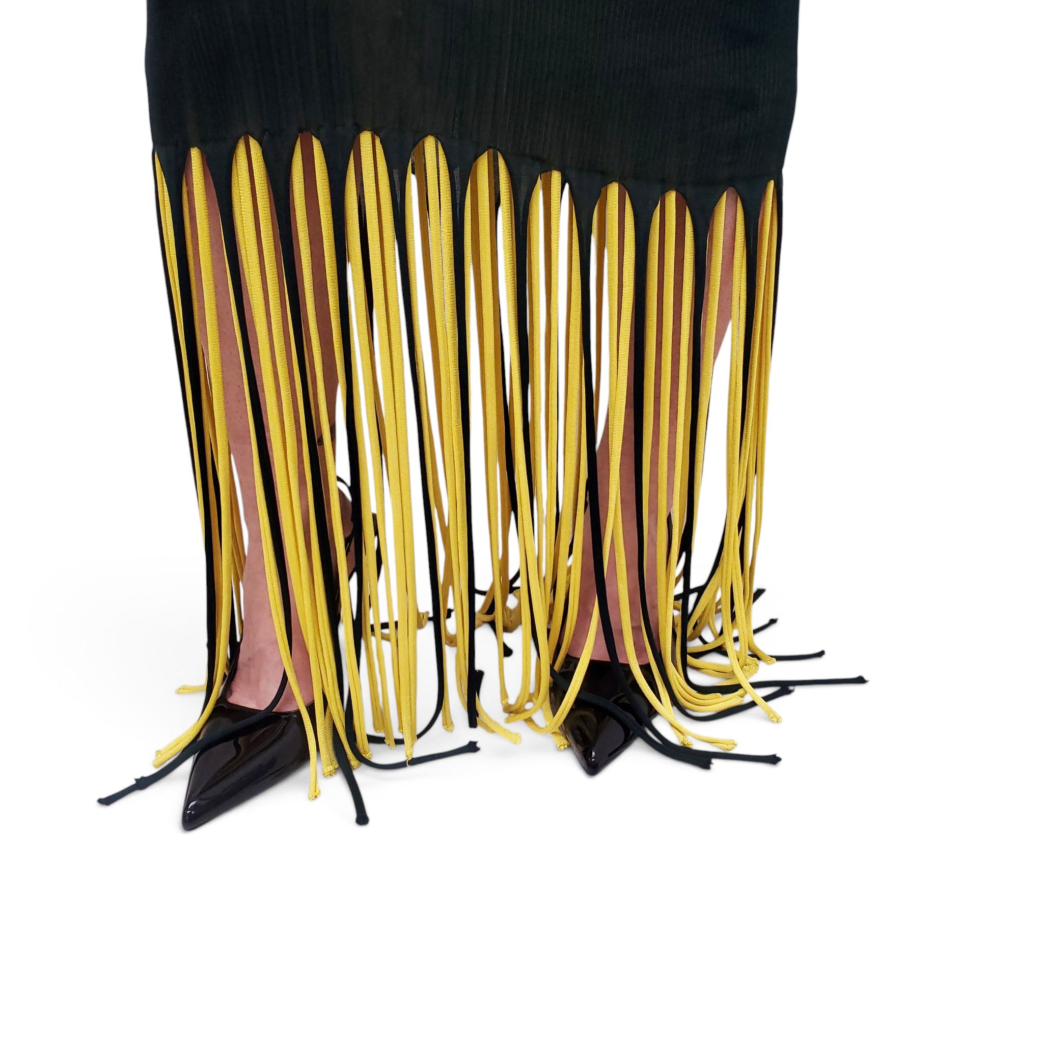 BOTTEGA VENETA GREEN AND YELLOW FRINGE DRESS - SIZE L