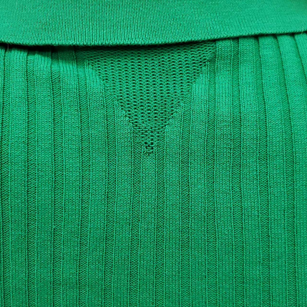 BOTTEGA VENETA GREEN SHORT SLEEVE RIBBED KNIT POLO SWEATER - SIZE XS