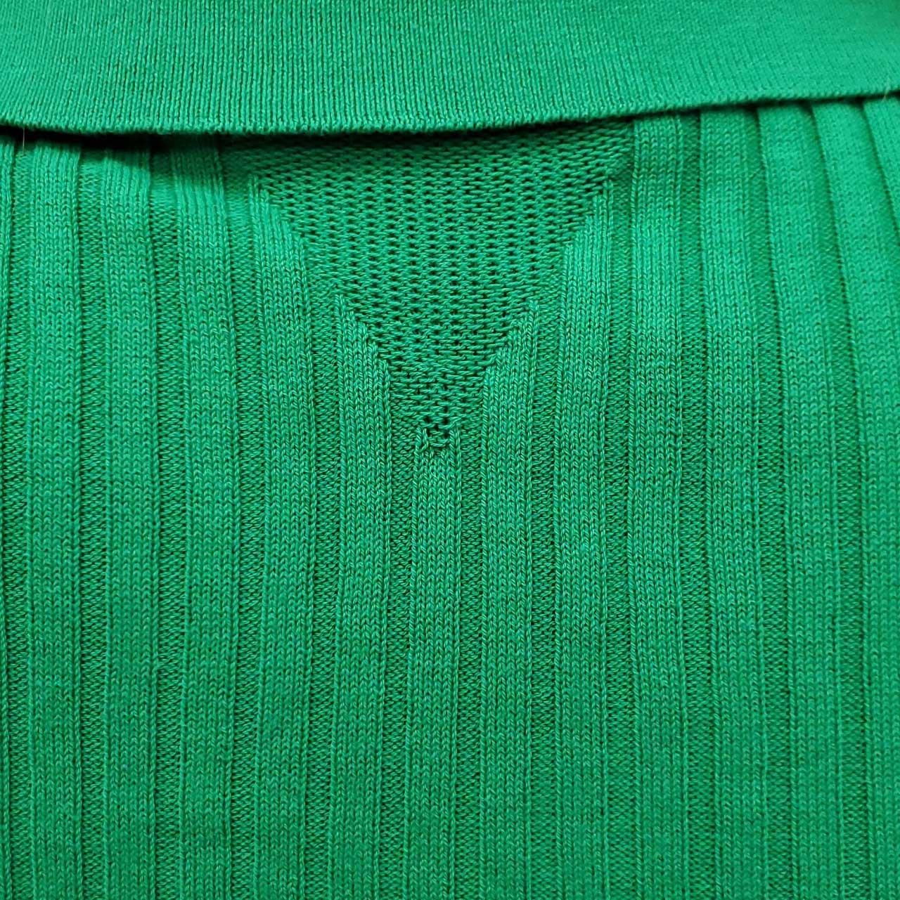 BOTTEGA VENETA GREEN SHORT SLEEVE RIBBED KNIT POLO SWEATER - SIZE XS