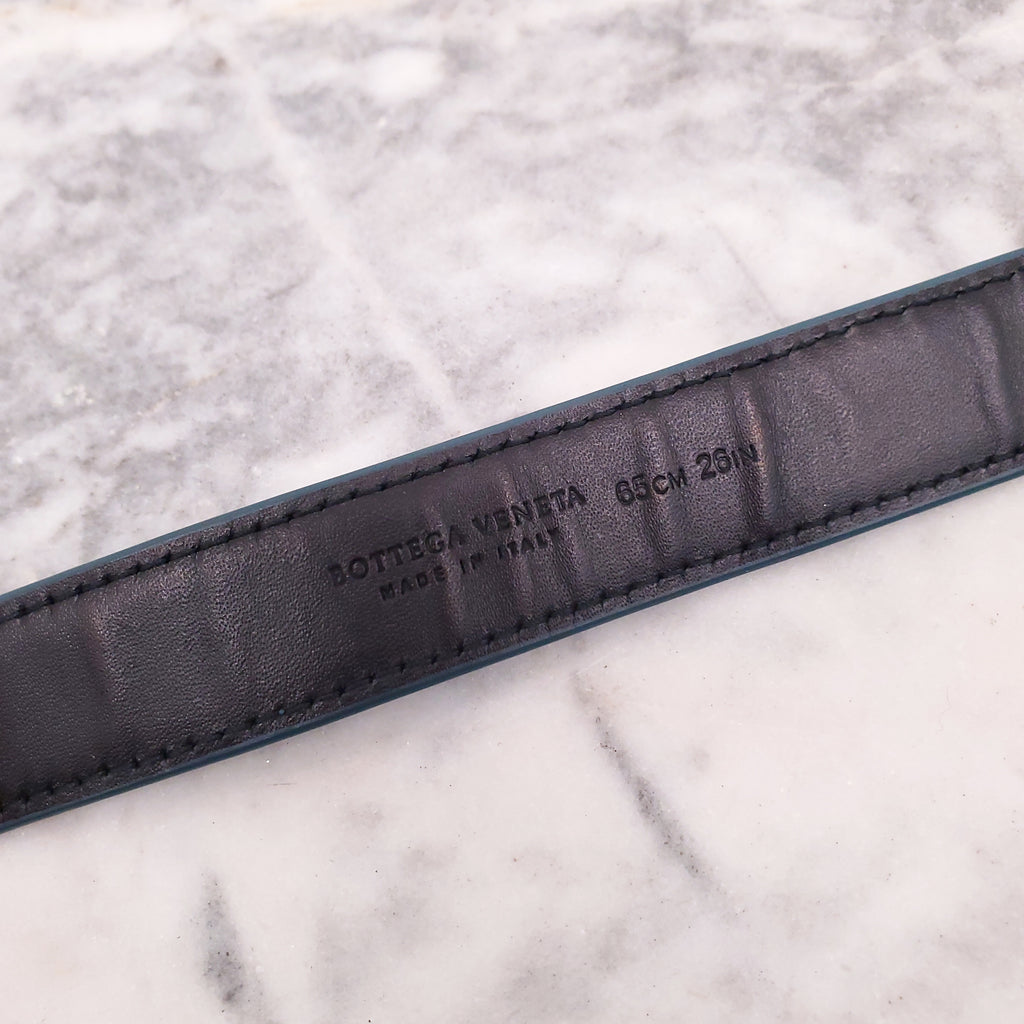 BOTTEGA VENETA GREEN SNAKESKIN BELT WITH SILVER DETAIL - SIZE 65
