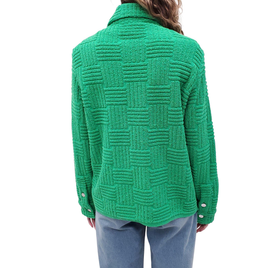 BOTTEGA VENETA GREEN TERRYCLOTH INTRECCIATO BUTTON UP SHIRT - SIZE M