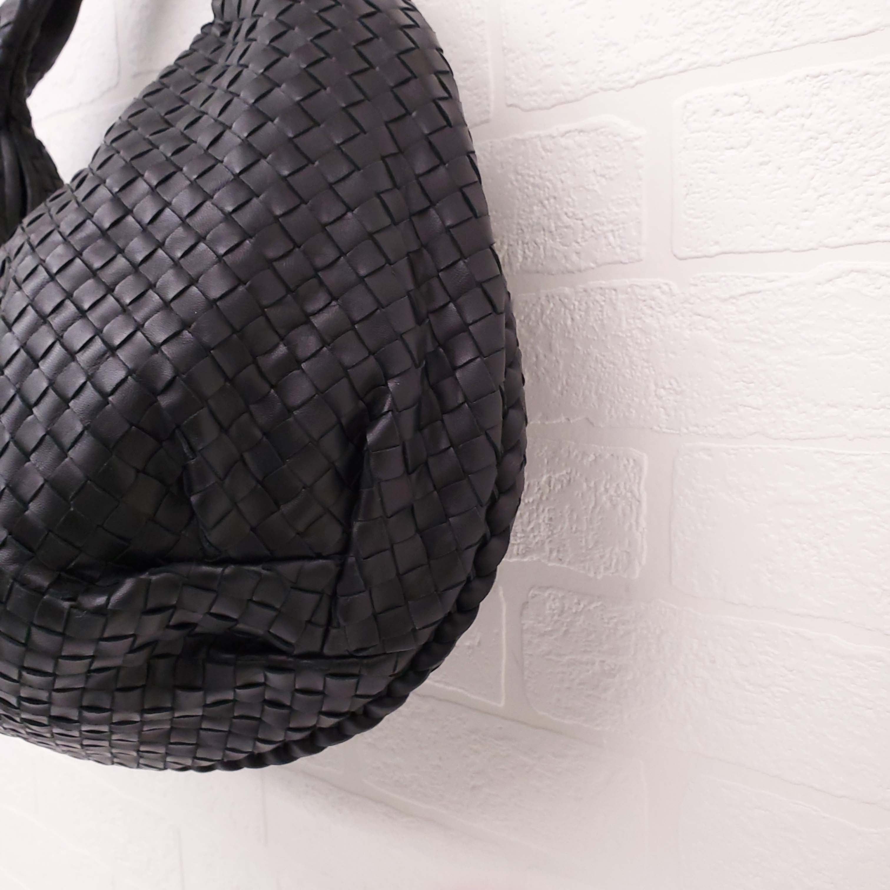 BOTTEGA VENETA INTRECCIATO BLACK LEATHER HOBO BAG