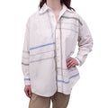 BOTTEGA VENETA OVERSIZED BLUE AND BEIGE BLOUSE - SIZE 36