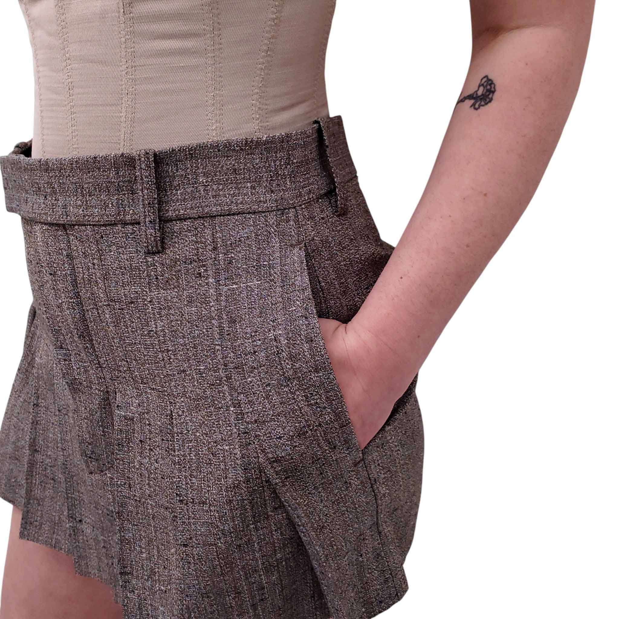 BOTTEGA VENETA TWEED PLEATED MINI SKIRT - SIZE 34