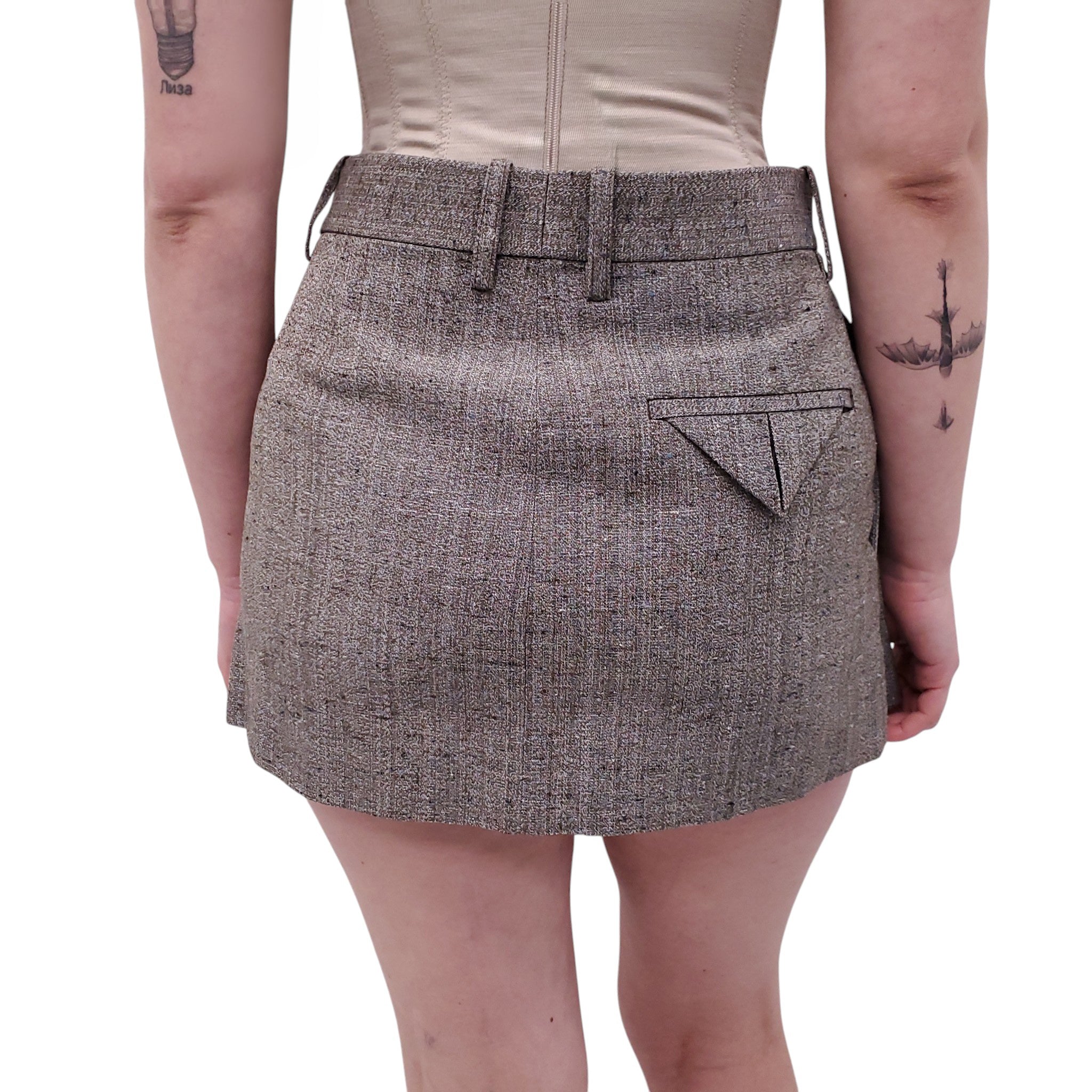 BOTTEGA VENETA TWEED PLEATED MINI SKIRT - SIZE 34