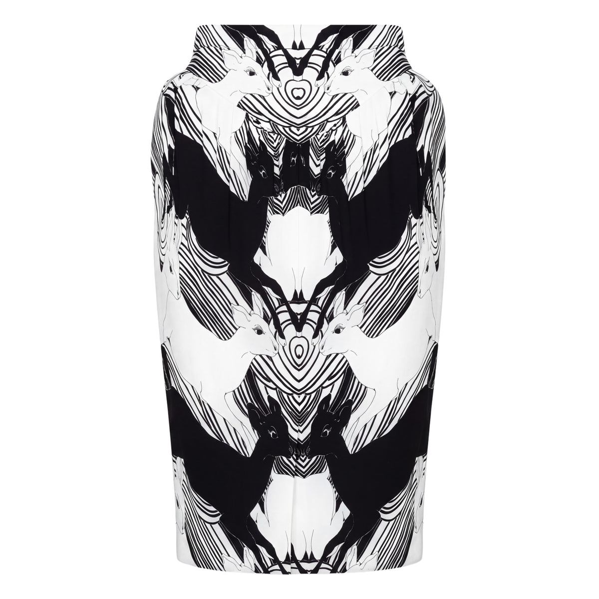 BURBERRY BLACK AND WHITE DEER PRINT PLEATED SKIRT - SIZE 4