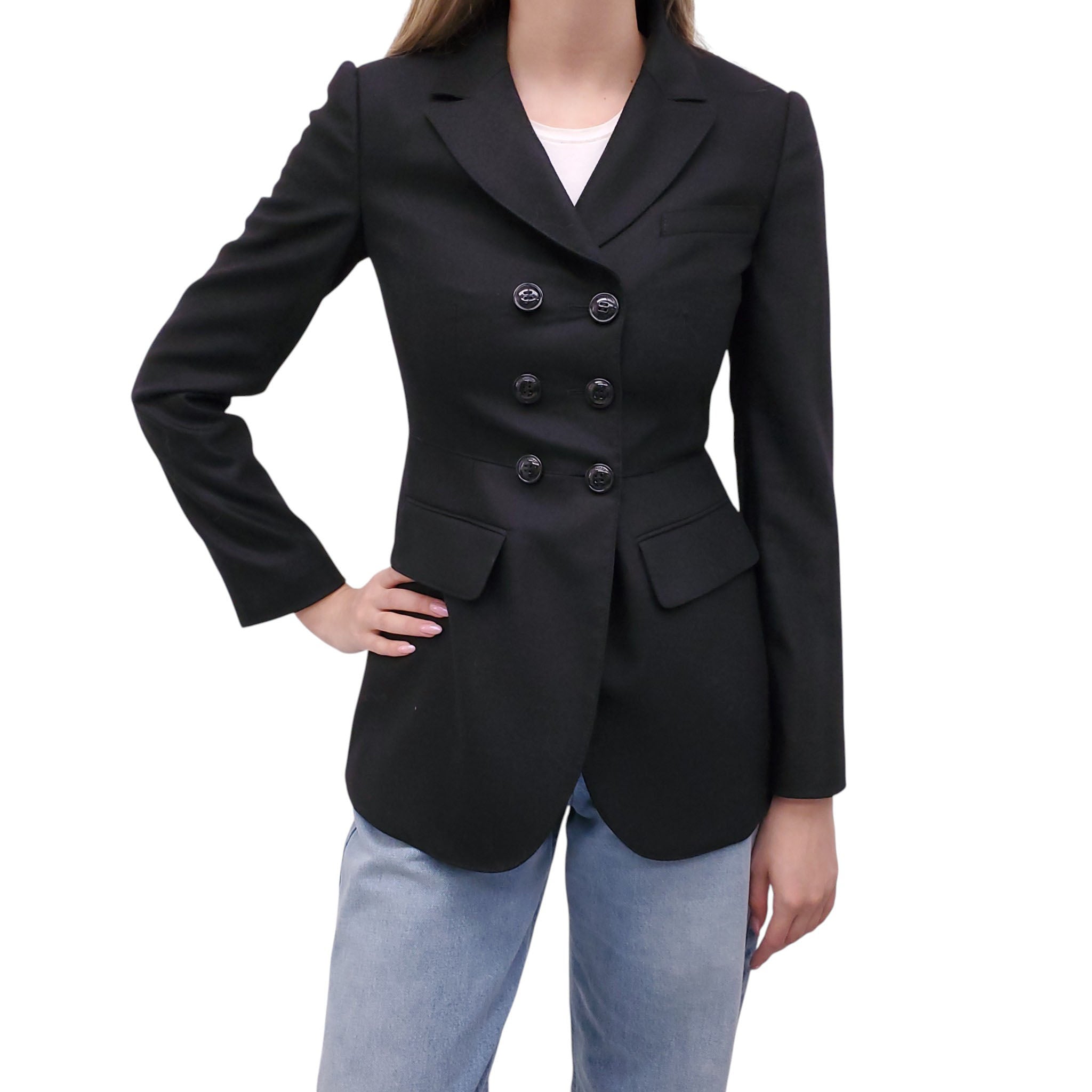 BURBERRY BLACK DOUBLE-BREASTED BLAZER - SIZE US 2