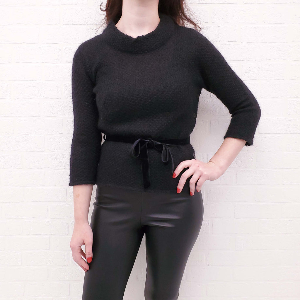 BURBERRY BLACK SWEATER WITH VELVET BELT - SIZE M