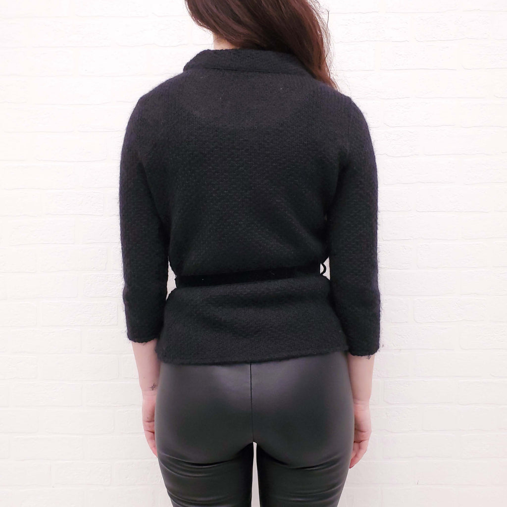 BURBERRY BLACK SWEATER WITH VELVET BELT - SIZE M
