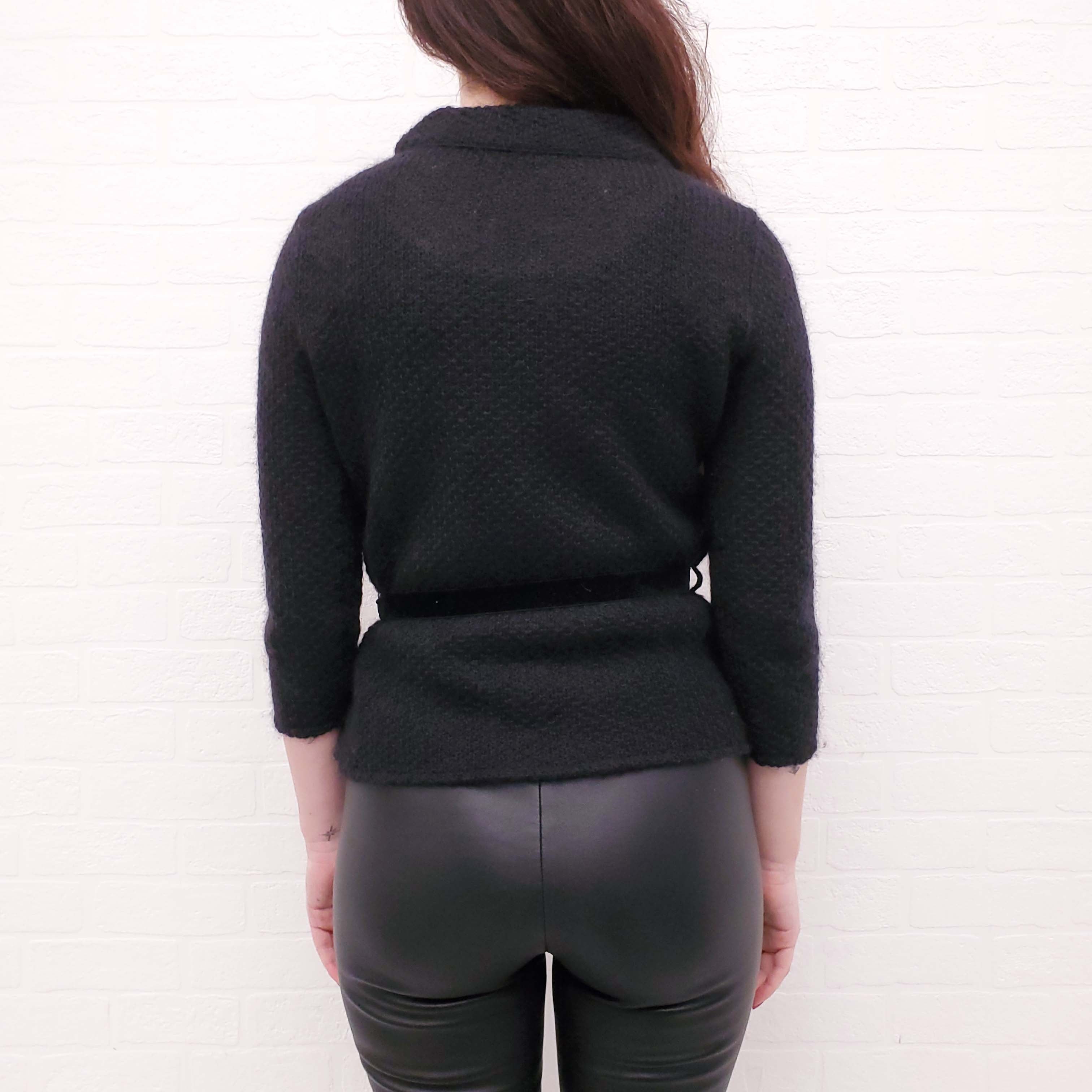 BURBERRY BLACK SWEATER WITH VELVET BELT - SIZE M