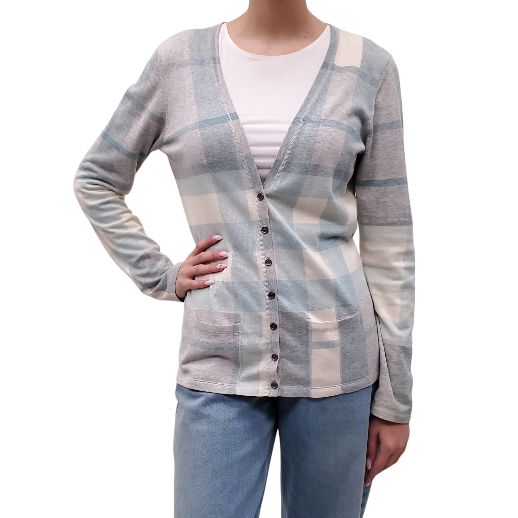 BURBERRY BLUE CHECK CARDIGAN - SIZE L