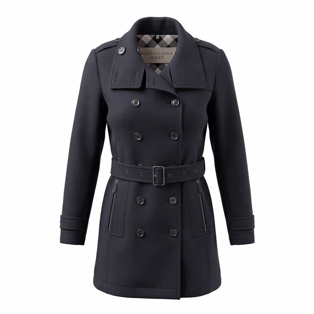 BURBERRY BRIT BLACK WOOL TRENCH COAT - SIZE 2