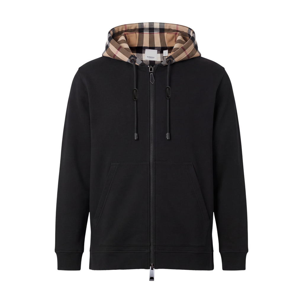 BURBERRY CHECK HOOD COTTON ZIP HOODIE - SIZE S MENS, M/L WOMENS