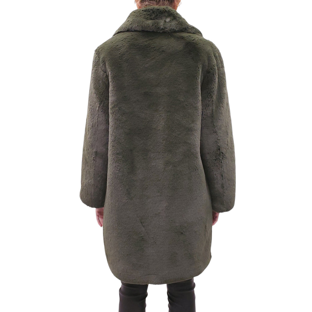 BURBERRY GREEN FAUX FUR OVERSIZED JACKET WITH CHECK LINING - SIZE 6