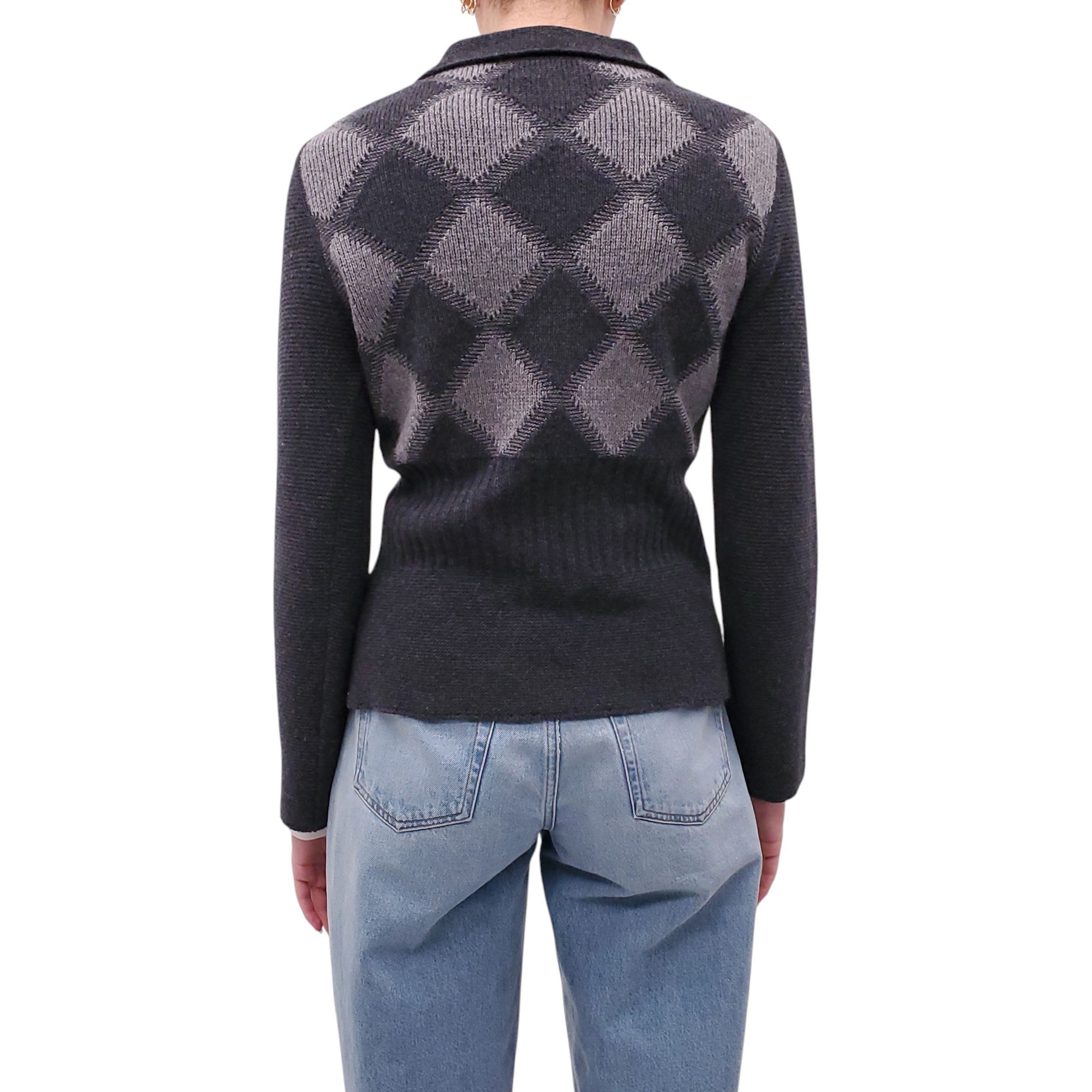 BURBERRY GREY CHECK POLO SWEATER  - SIZE M