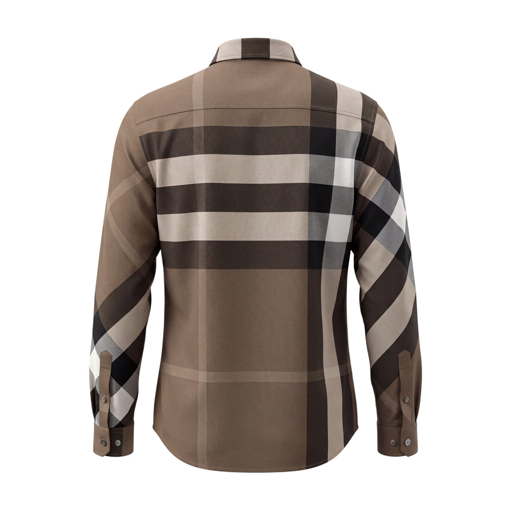 BURBERRY KHAKI CHECK BUTTON UP BLOUSE - SIZE M