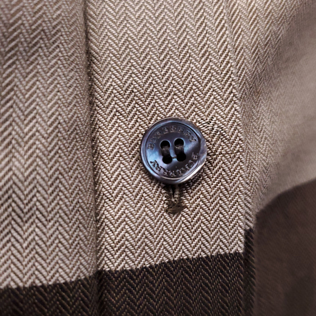 BURBERRY KHAKI CHECK BUTTON UP BLOUSE - SIZE M
