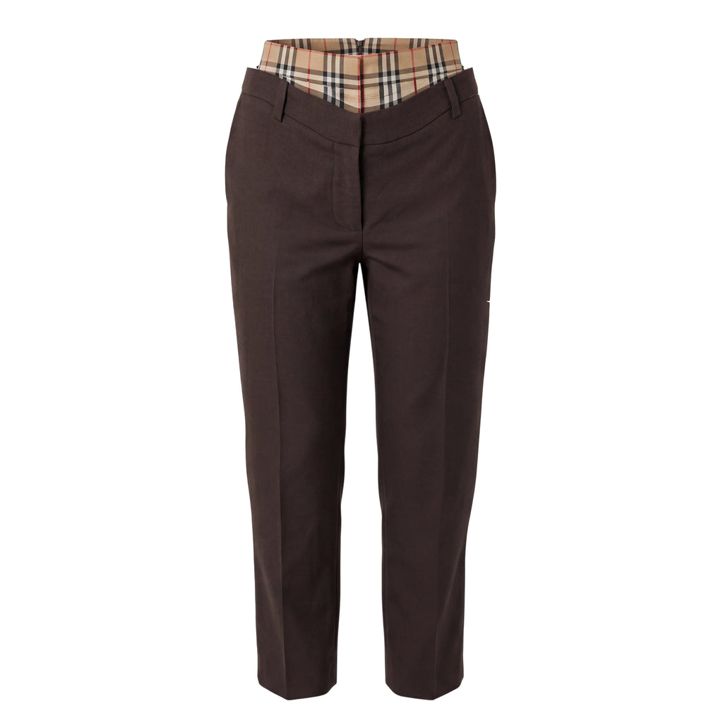 BURBERRY LAYERED WOOL AND CHECK COTTON STRAIGHT LEG PANTS - SIZE 6