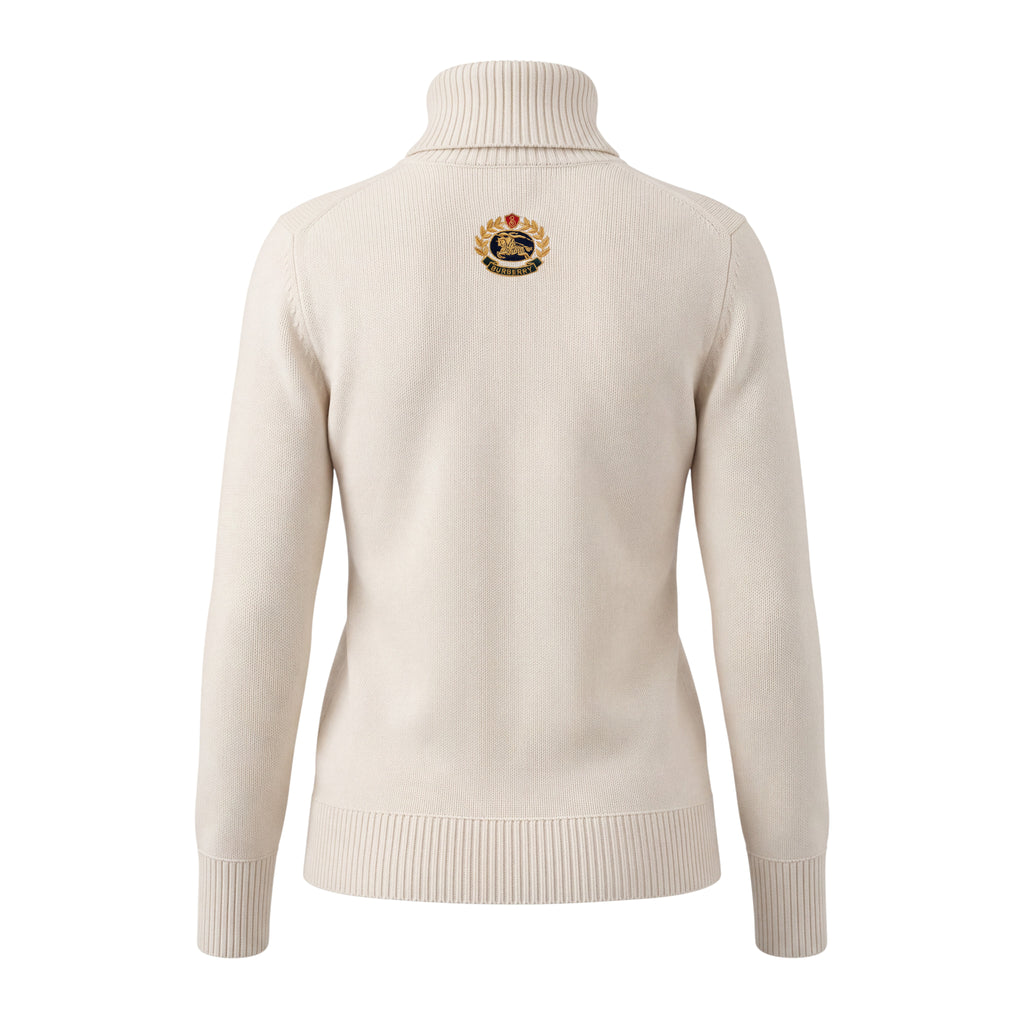 BURBERRY OFF-WHITE TURTLENECK WITH EMBLEM DETAIL - SIZE XS