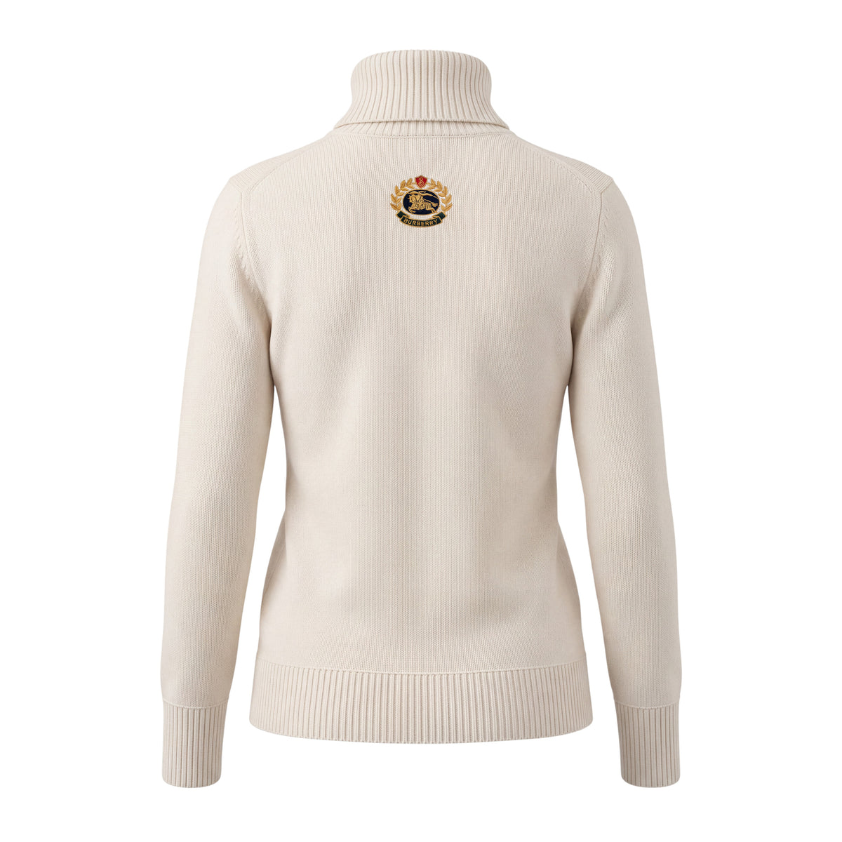 BURBERRY OFF-WHITE TURTLENECK WITH EMBLEM DETAIL - SIZE XS