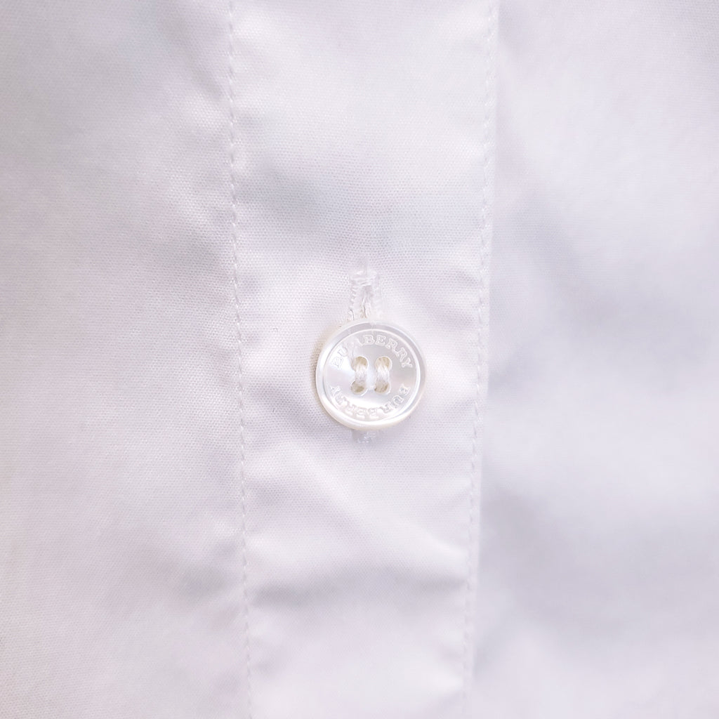 BURBERRY WHITE BUTTON UP BLOUSE WITH CHECK DETAIL - SIZE 10