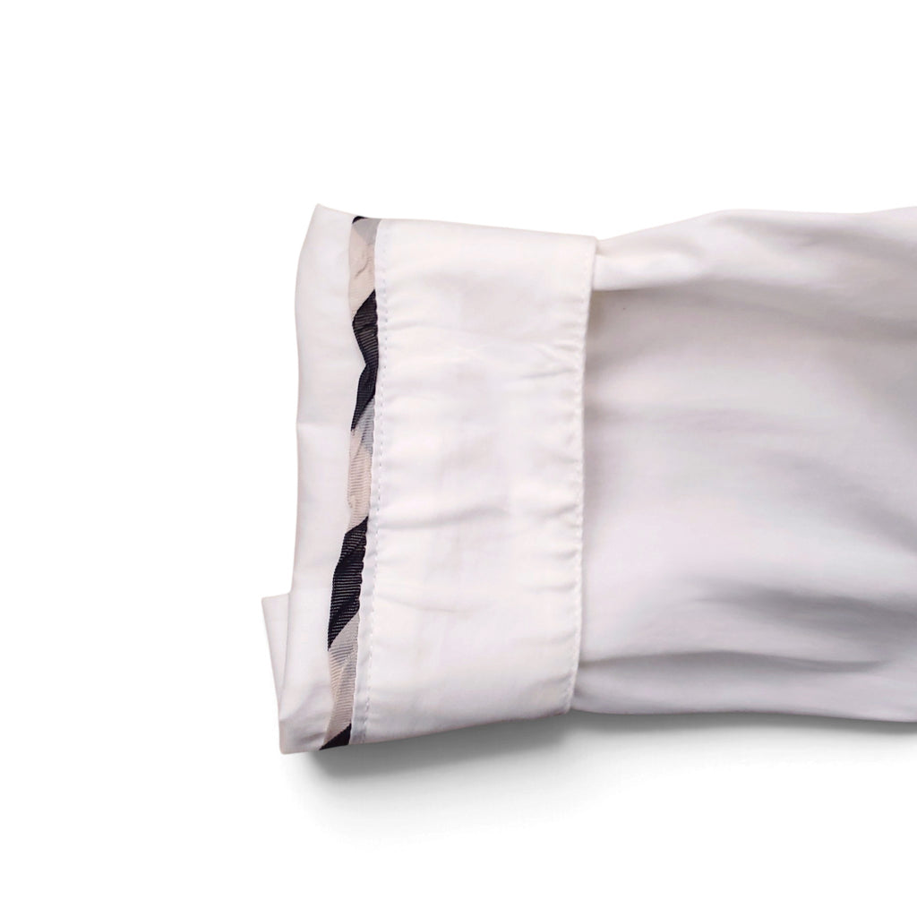 BURBERRY WHITE BUTTON UP BLOUSE WITH CHECK DETAIL - SIZE 10