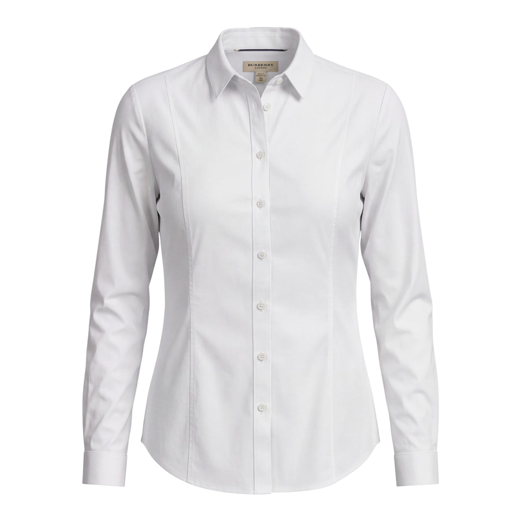 BURBERRY WHITE BUTTON UP BLOUSE WITH CHECK DETAIL - SIZE 10