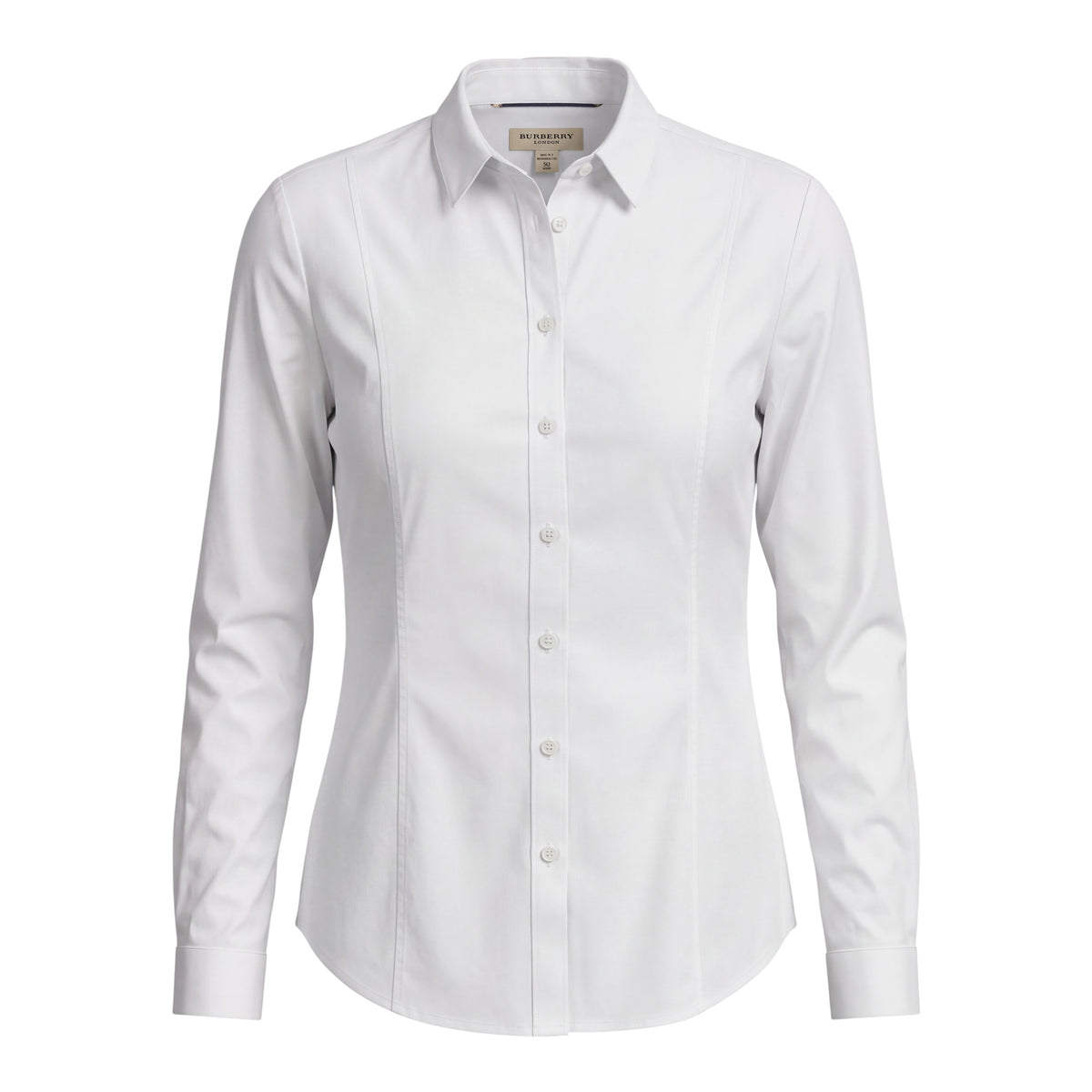 BURBERRY WHITE BUTTON UP BLOUSE WITH CHECK DETAIL - SIZE 10