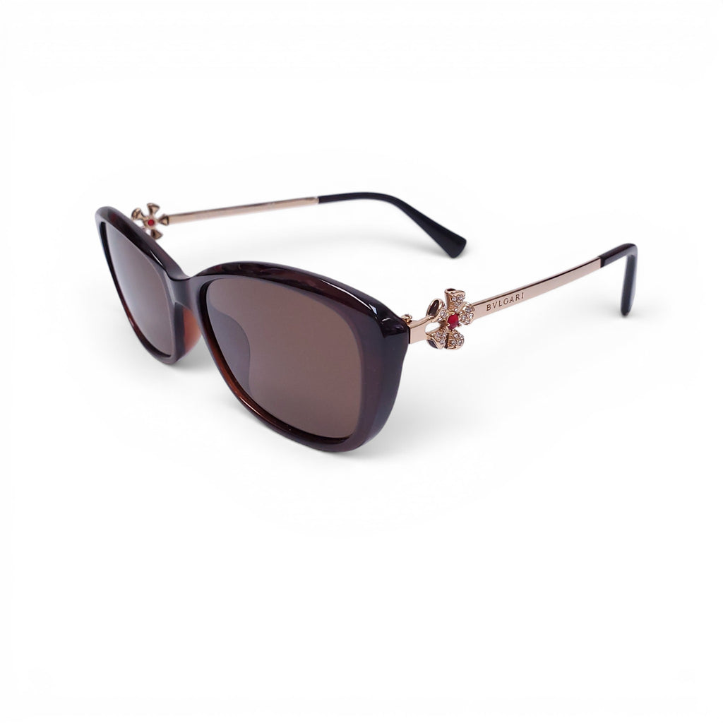 BVLGARI BROWN SUNGLASSES WITH CRYSTAL FLOWER