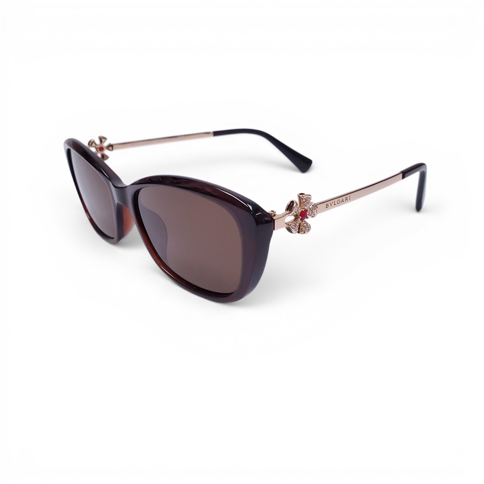 BVLGARI BROWN SUNGLASSES WITH CRYSTAL FLOWER