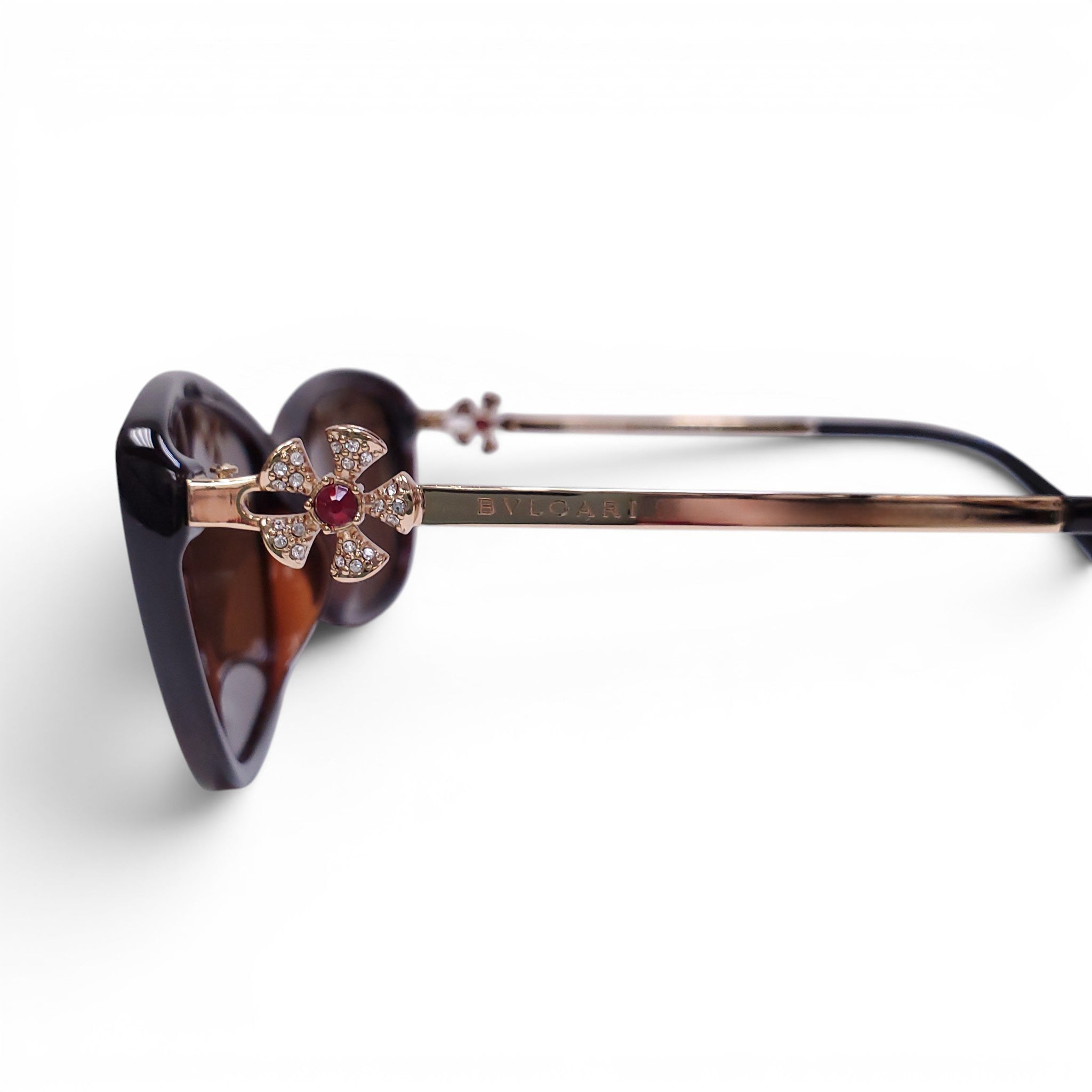BVLGARI BROWN SUNGLASSES WITH CRYSTAL FLOWER