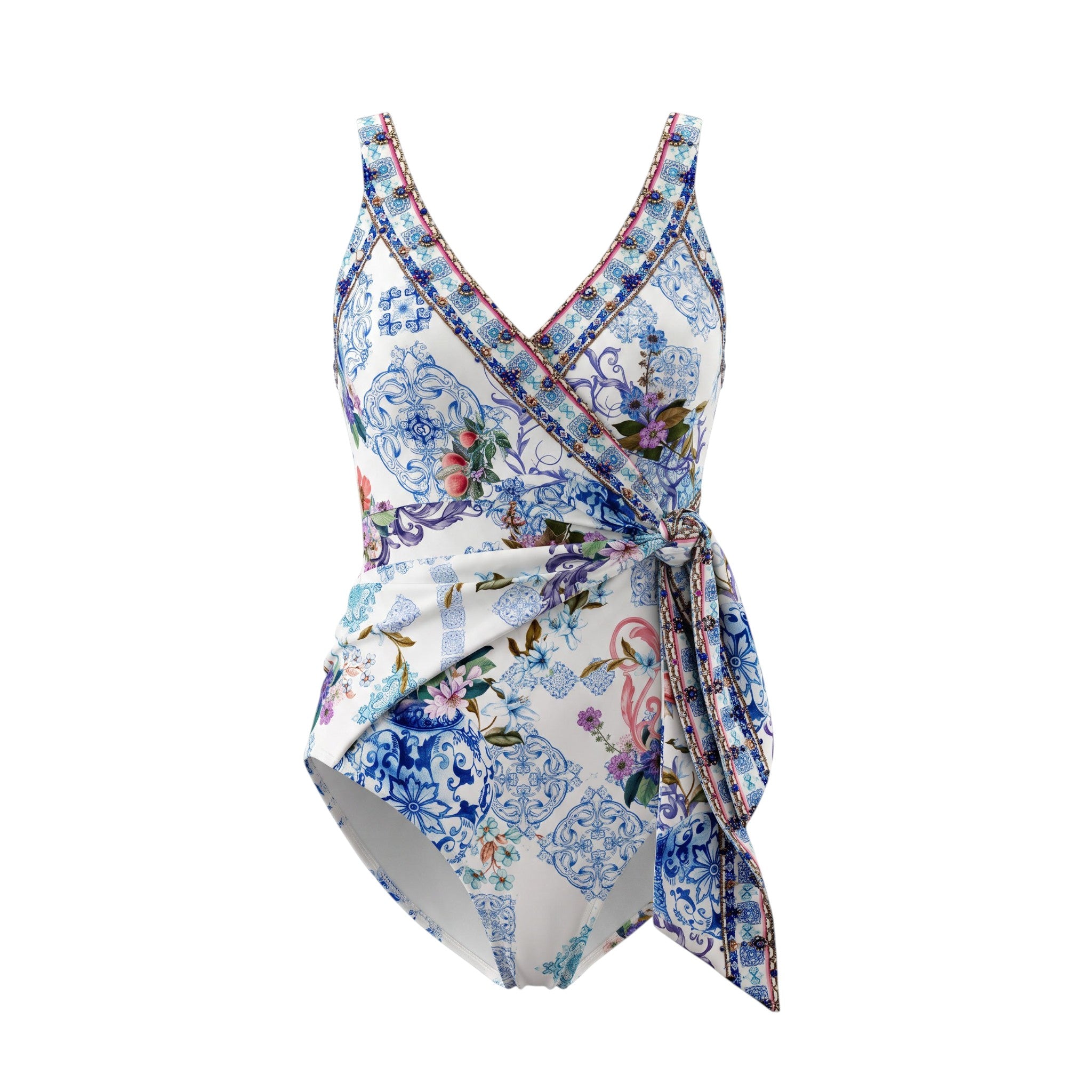 CAMILLA PAINT ME POSITANO WRAP TIE ONE PIECE SWIMSUIT - SIZE XS