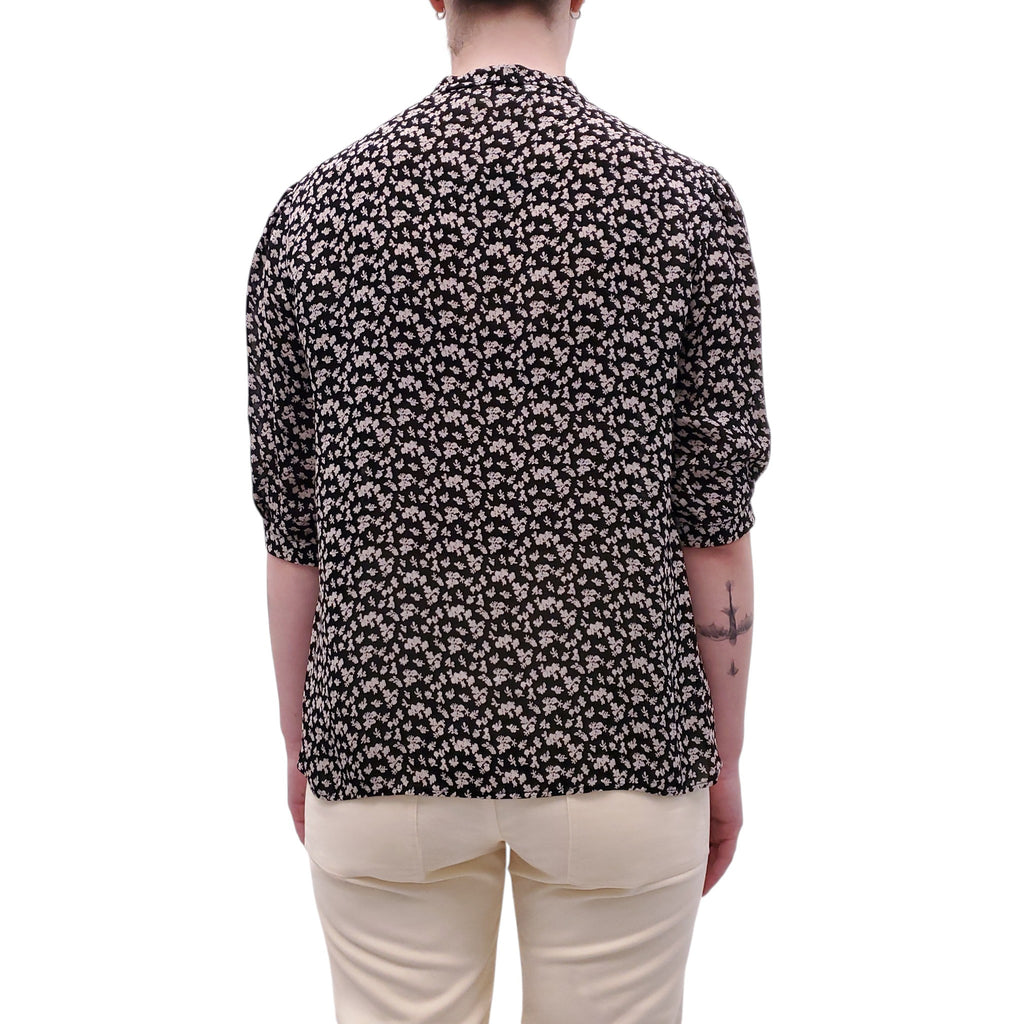 CELINE BLACK AND CREAM FLORAL BLOUSE - SIZE 38