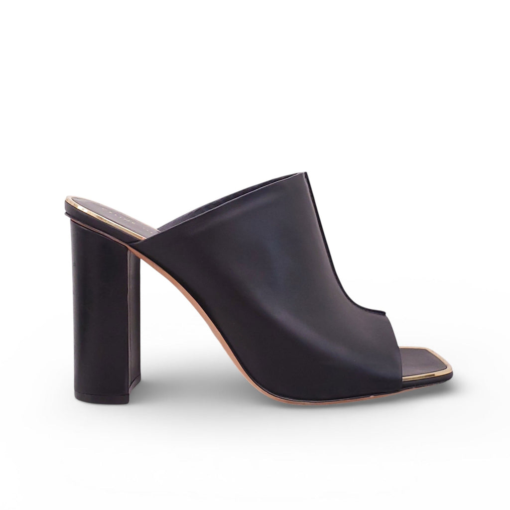 CELINE BLACK MULE HEELS WITH GOLD DETAIL - SIZE 39