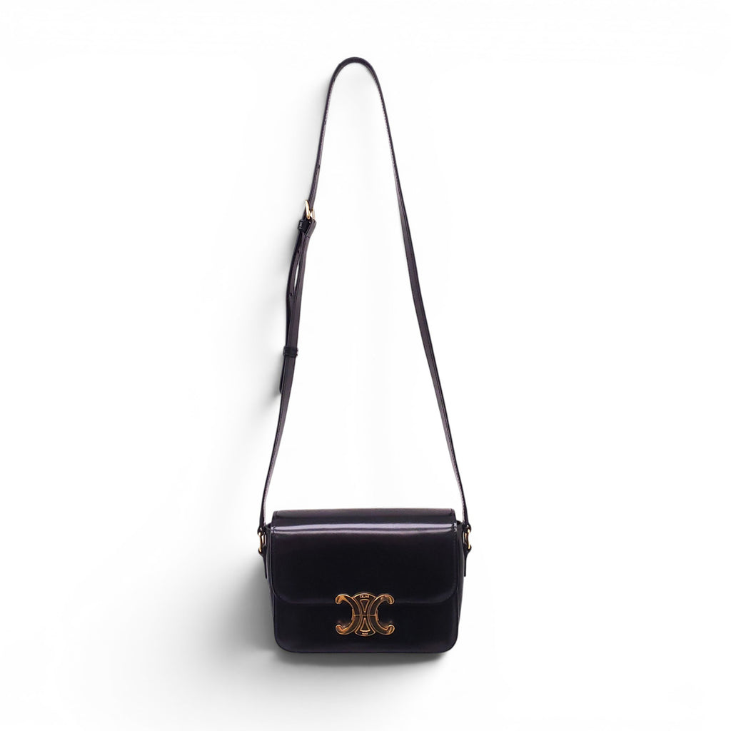 CELINE BLACK SHINY CALFSKIN TEEN TRIOMPHE BAG